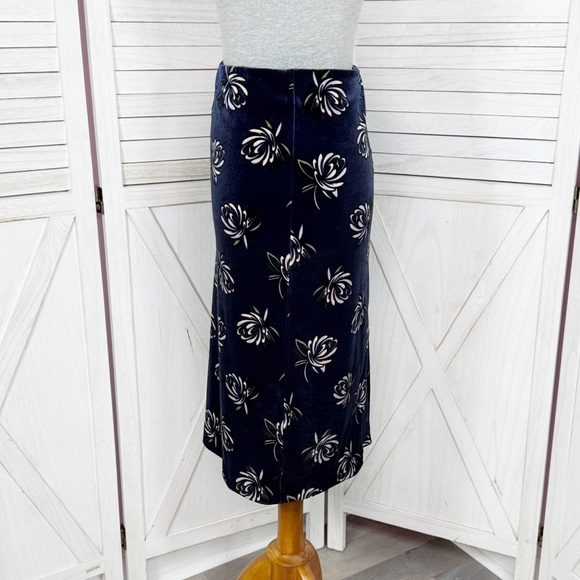 Loft Floral Print Velvet Straight Pencil Skirt Navy Blue Medium - Picture 3 of 13